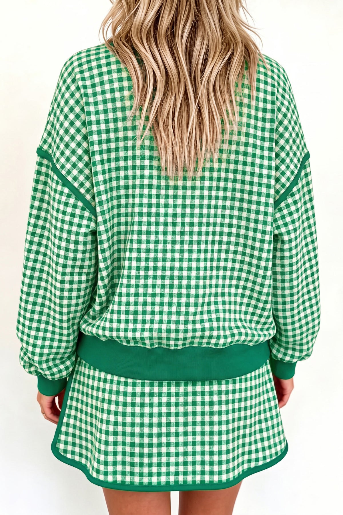 Gingham Oversized Long Sleeve Top and Skort Set