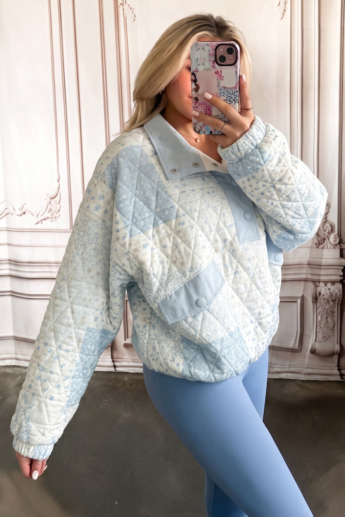 Floral Quilted Pullover Sweatshirt
