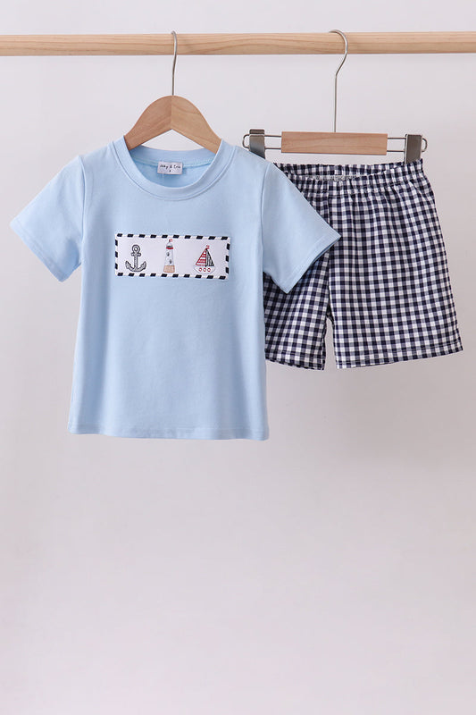 Sailboat Embroidered Shorts Set