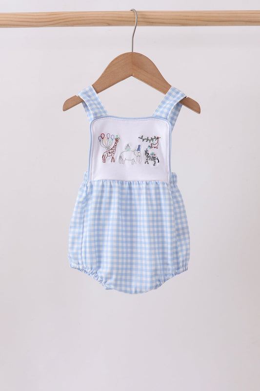 Gingham Animal Embroidered Bubble