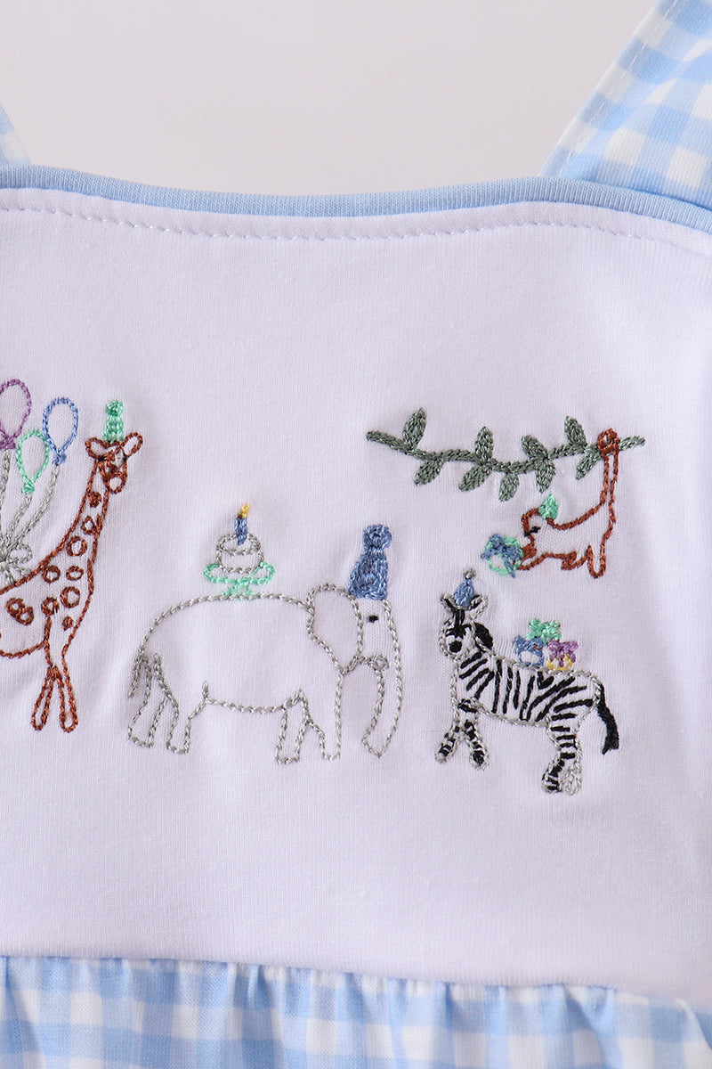Gingham Animal Embroidered Bubble