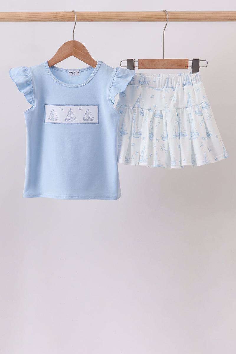 Sailboat Embroidered Skorts Set