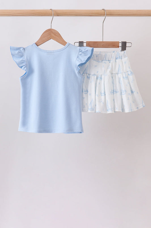 Sailboat Embroidered Skorts Set