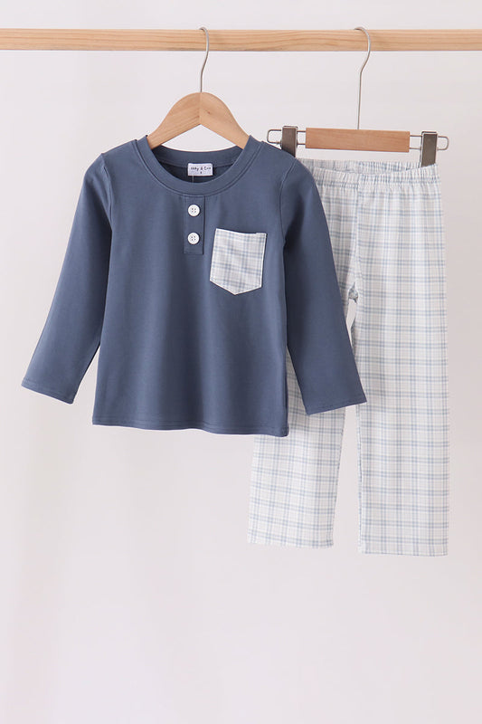 Pocket Plaid Pants Set