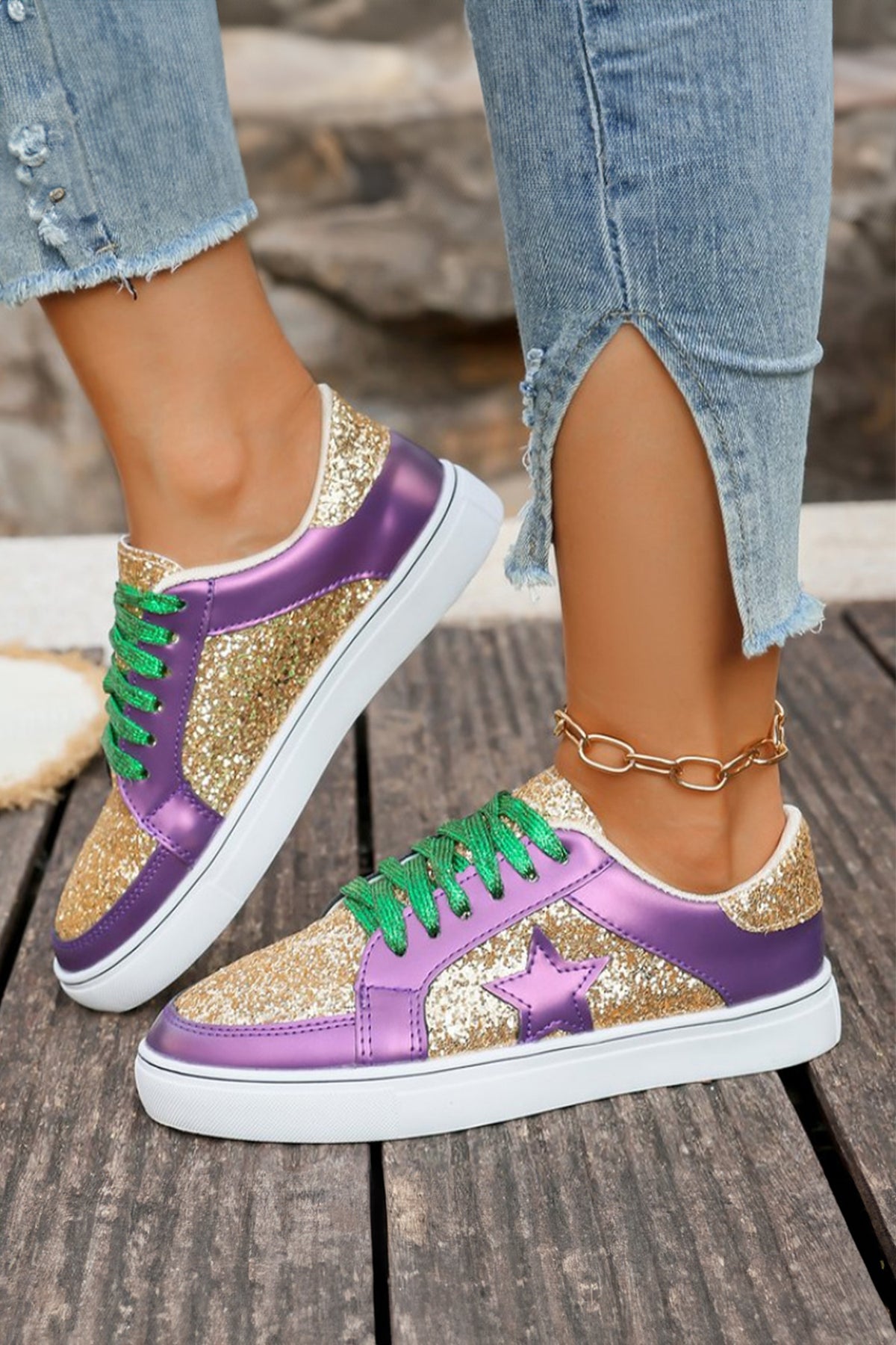 Dearlove Gold Lace-up Sneakers