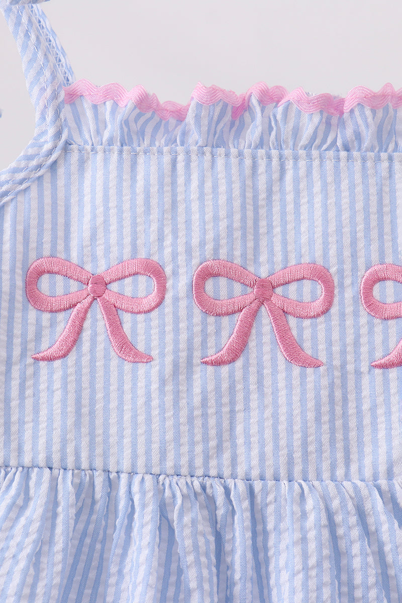 Blue Bow Embroidered Ruffle Dress