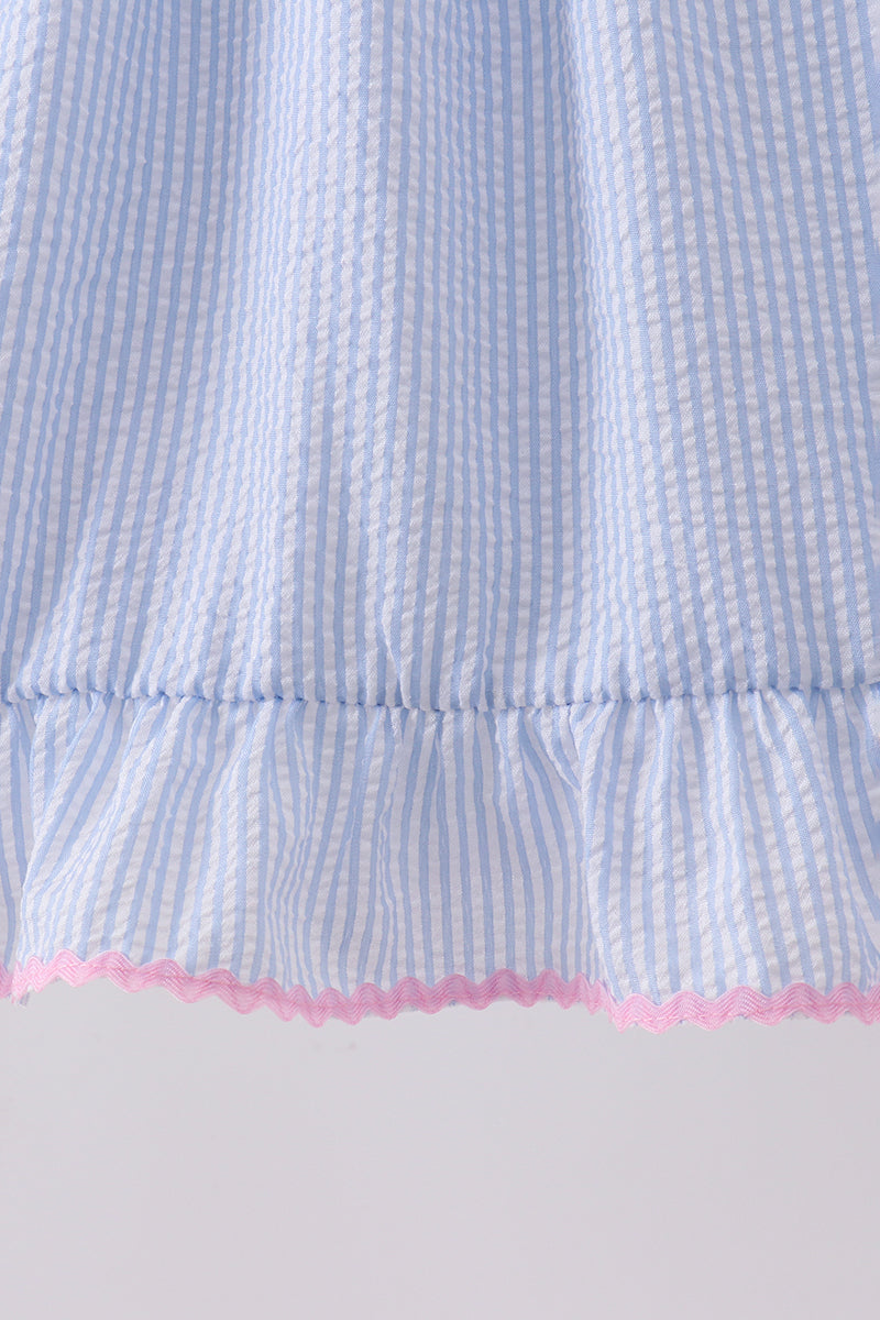 Blue Bow Embroidered Ruffle Dress