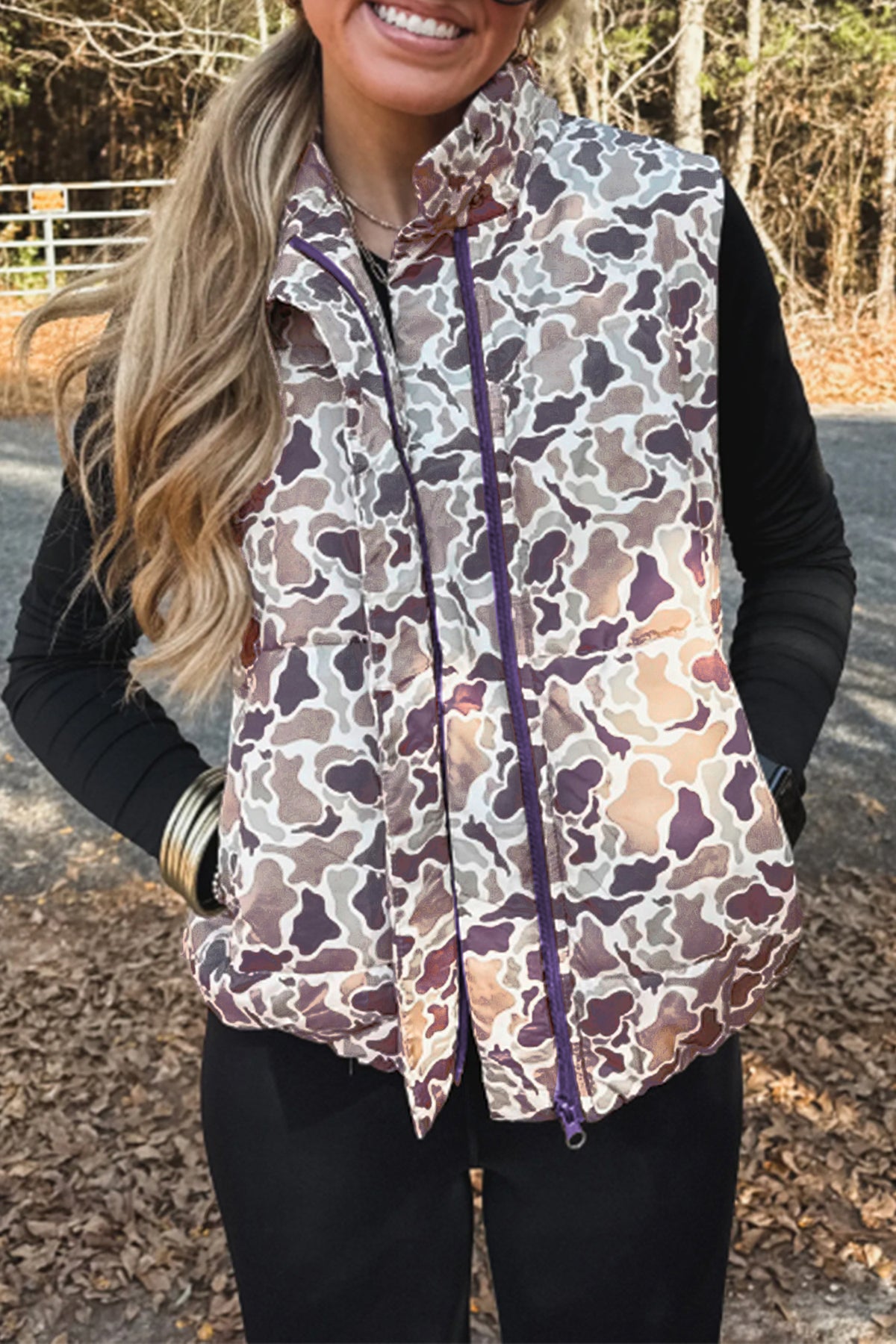 Camouflage Puffer Zip-Up Vest