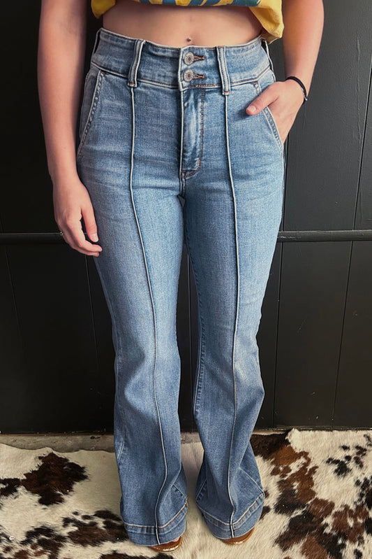Button High Waist Bootcut Jeans