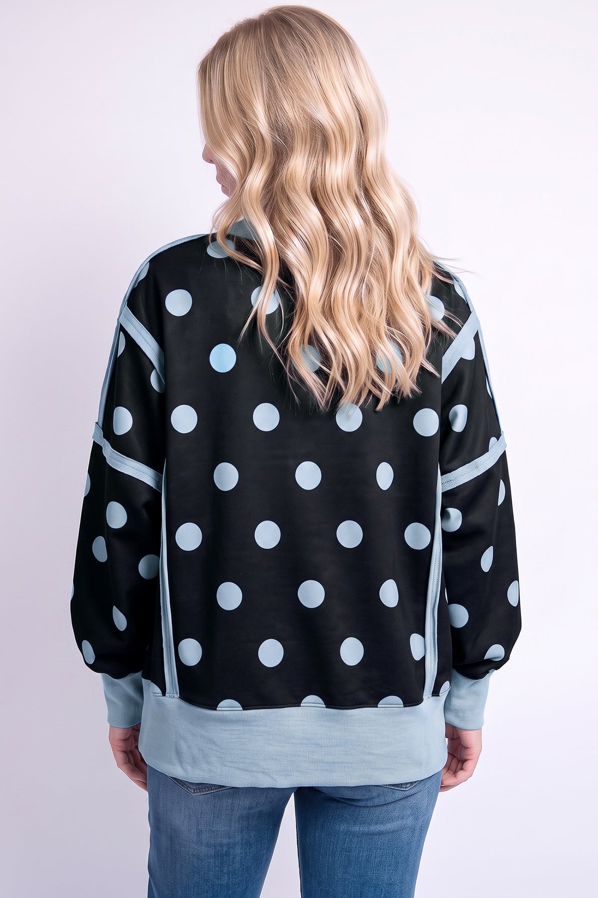 Polka Dot Round Neck Baggy Sweatshirt