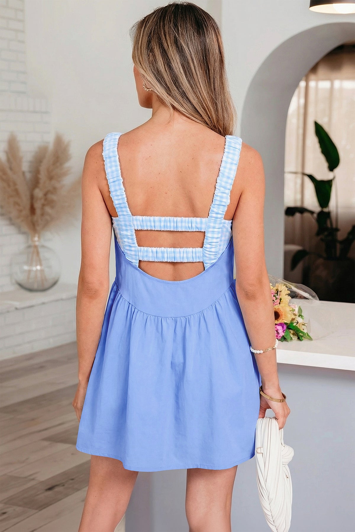 Two Piece Gingham Loose Mini Dress