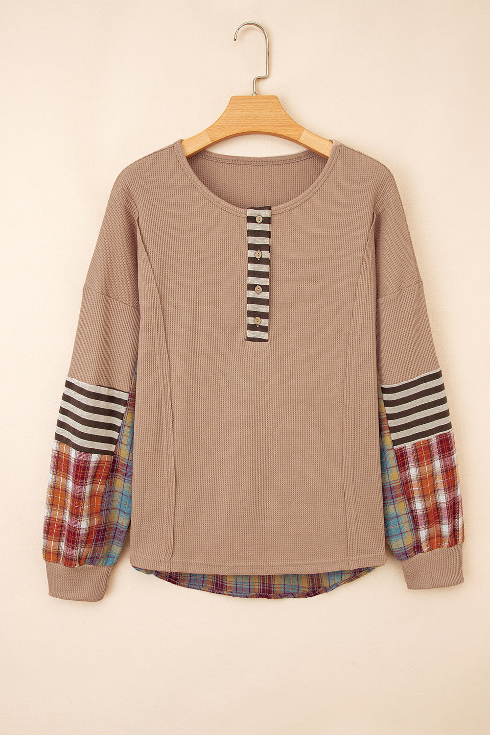 Waffle Plaid Henley Knit Top