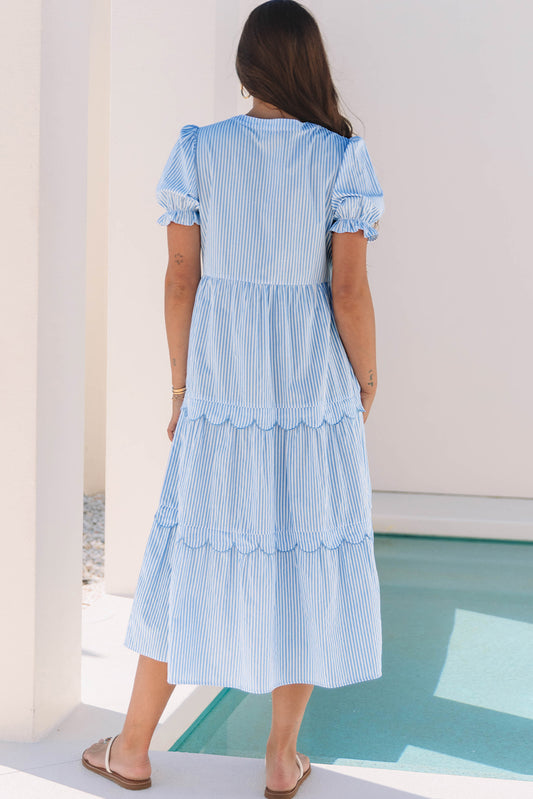 Blue Stripe Short Sleeve Dress