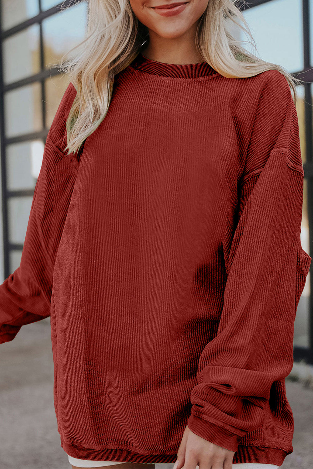 Smoke Gray Corduroy Oversized Sweatshirt