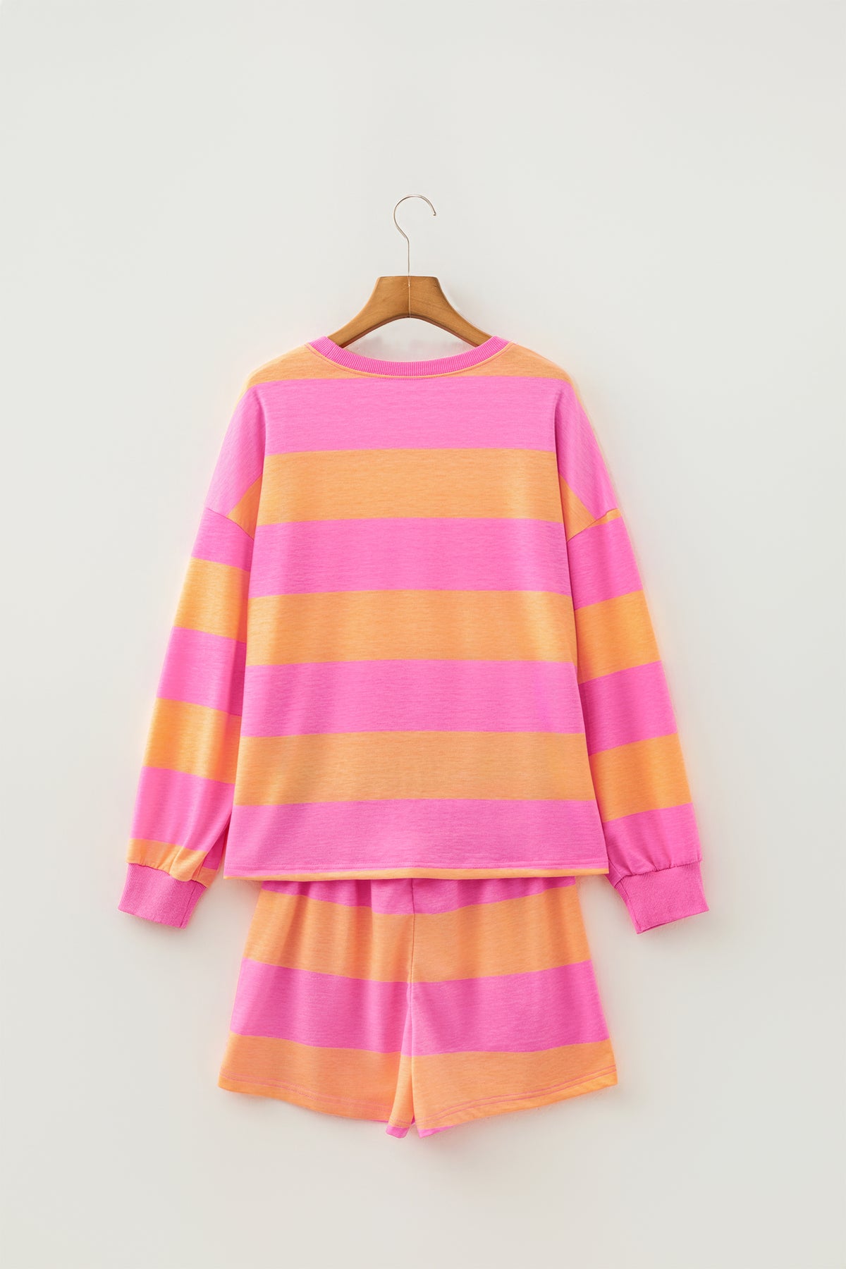 Pink Stripe Long Sleeve Drawstring w/ Shorts Set