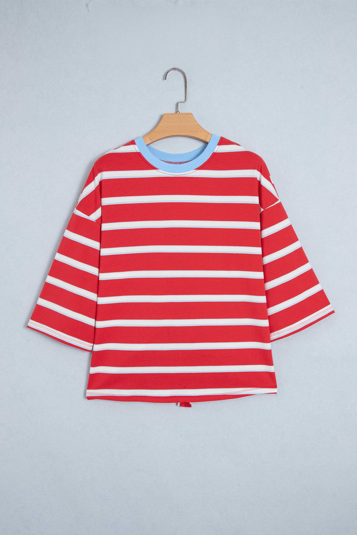 Red Striped Bow Tie Hollowed Shirt
