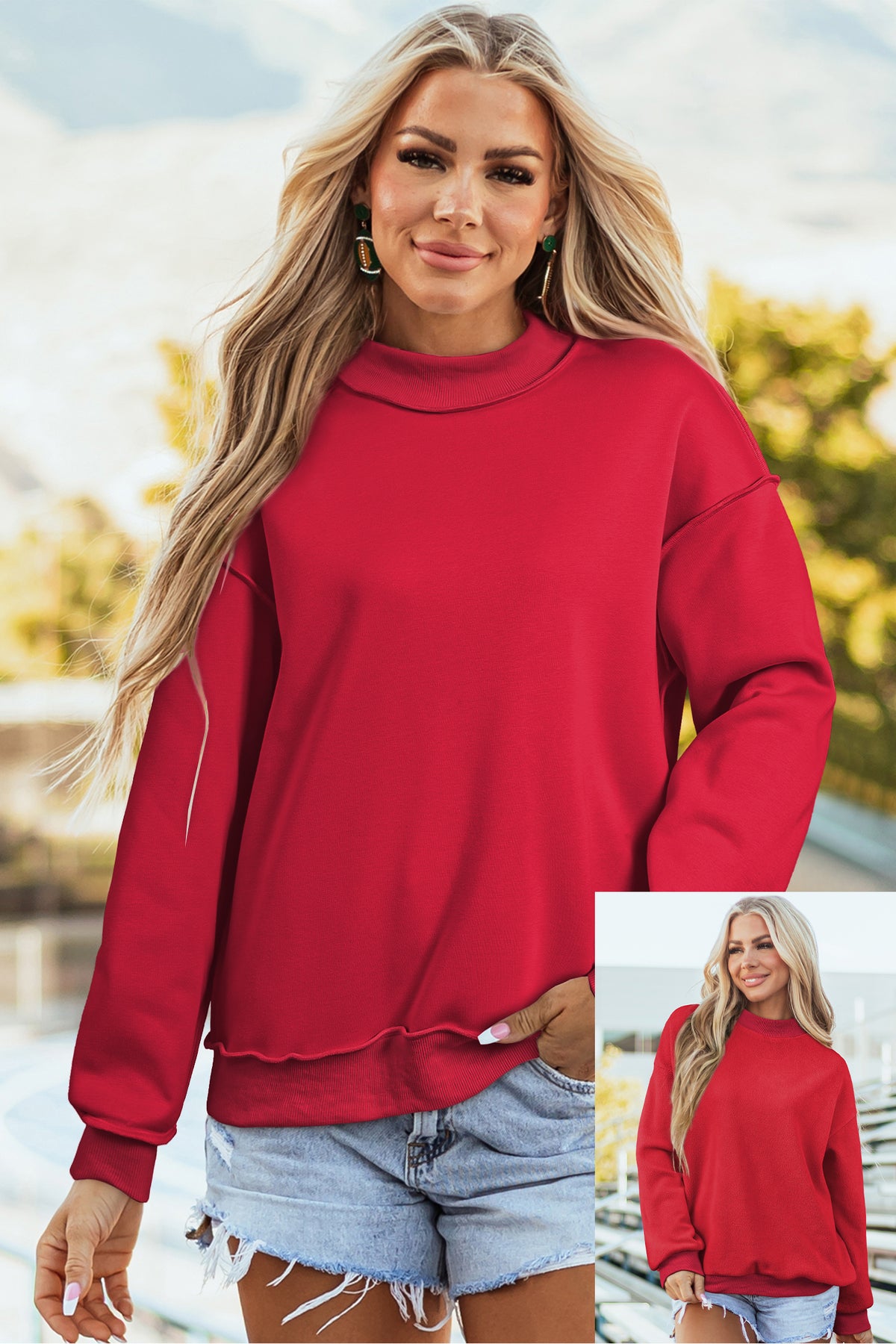 Oversize Reversible Mock Neck Sweatshirt