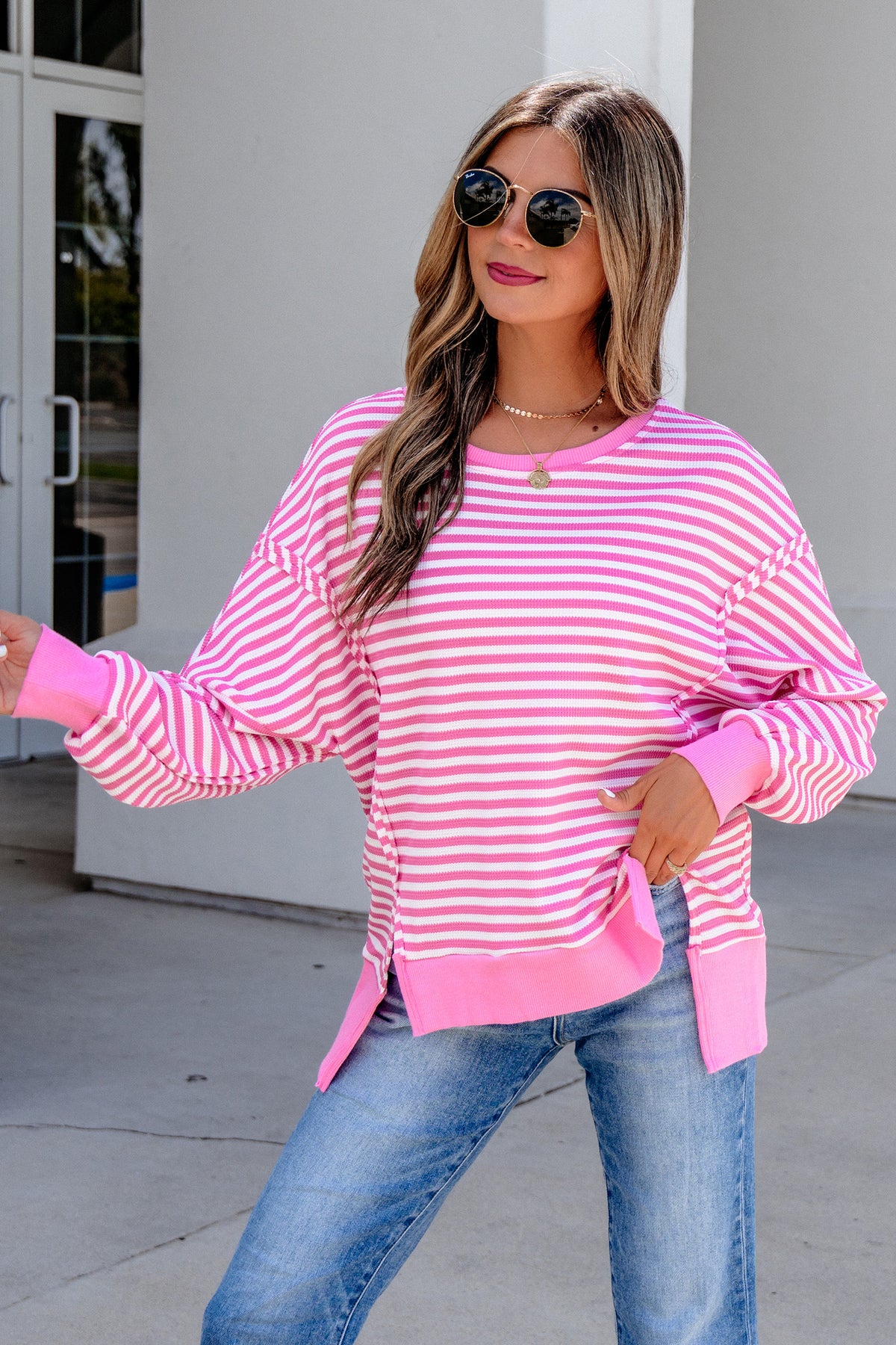 Stripe Knit Long Sleeve Top