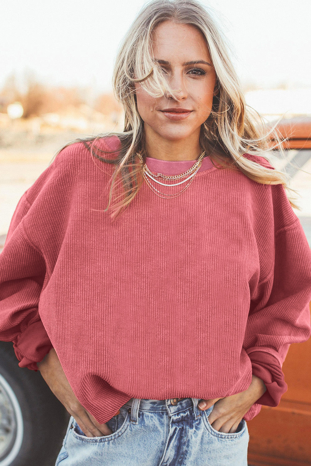 Smoke Gray Corduroy Oversized Sweatshirt