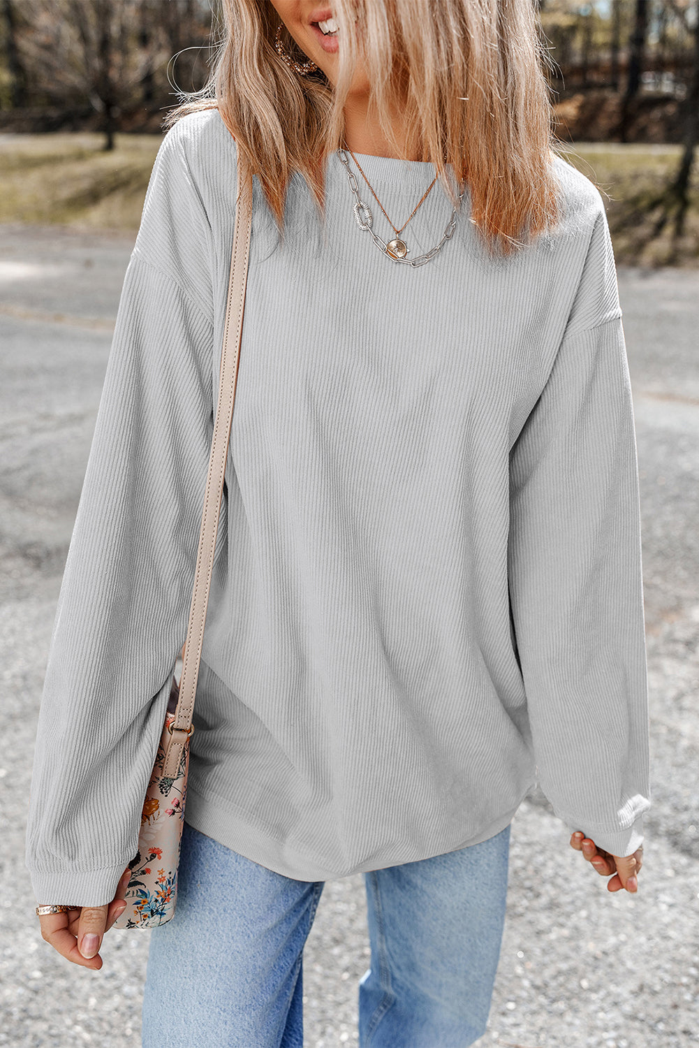 Smoke Gray Corduroy Oversized Sweatshirt