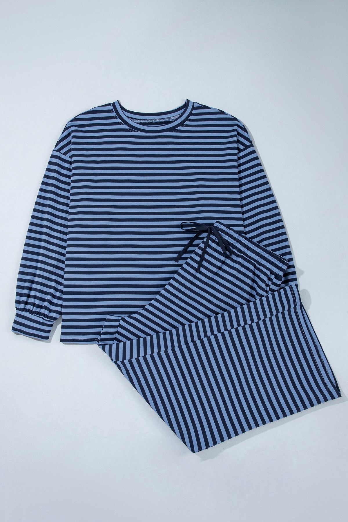Blue Stripe Long Sleeve Plus Size Lounge Set