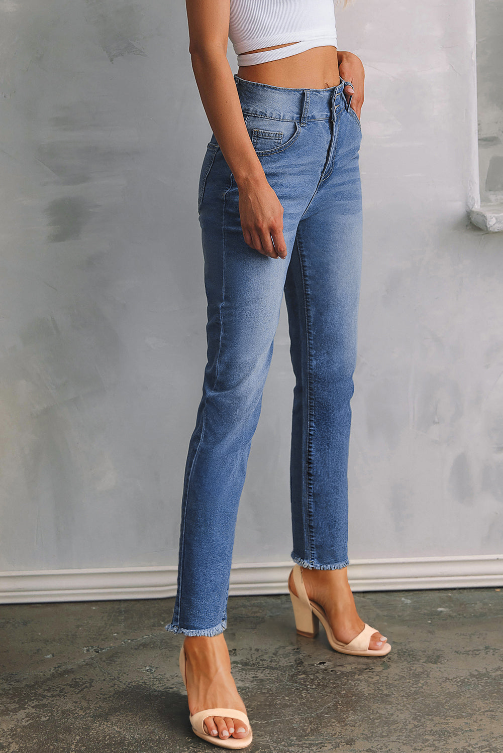 Raw Hem Slim Fit Jeans