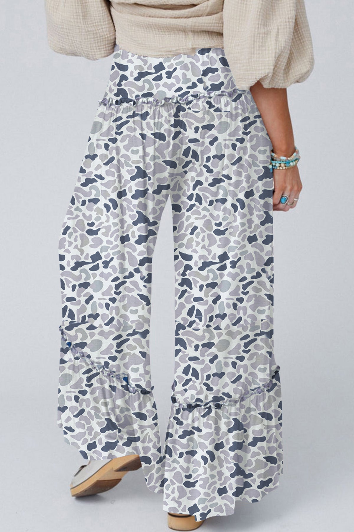 Camo Print Wide Leg Casual Pants