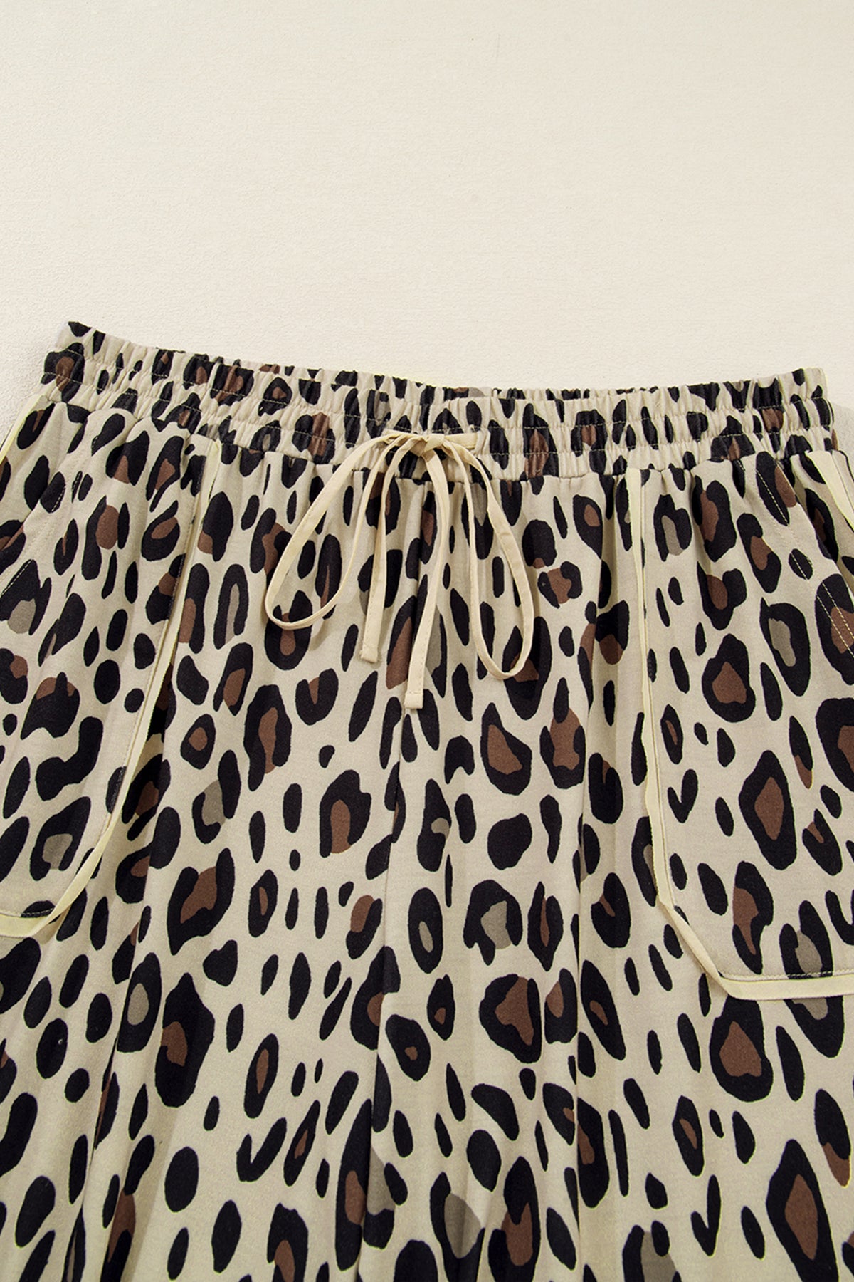 Plus Size Drawstring Leopard Wide Leg Pants