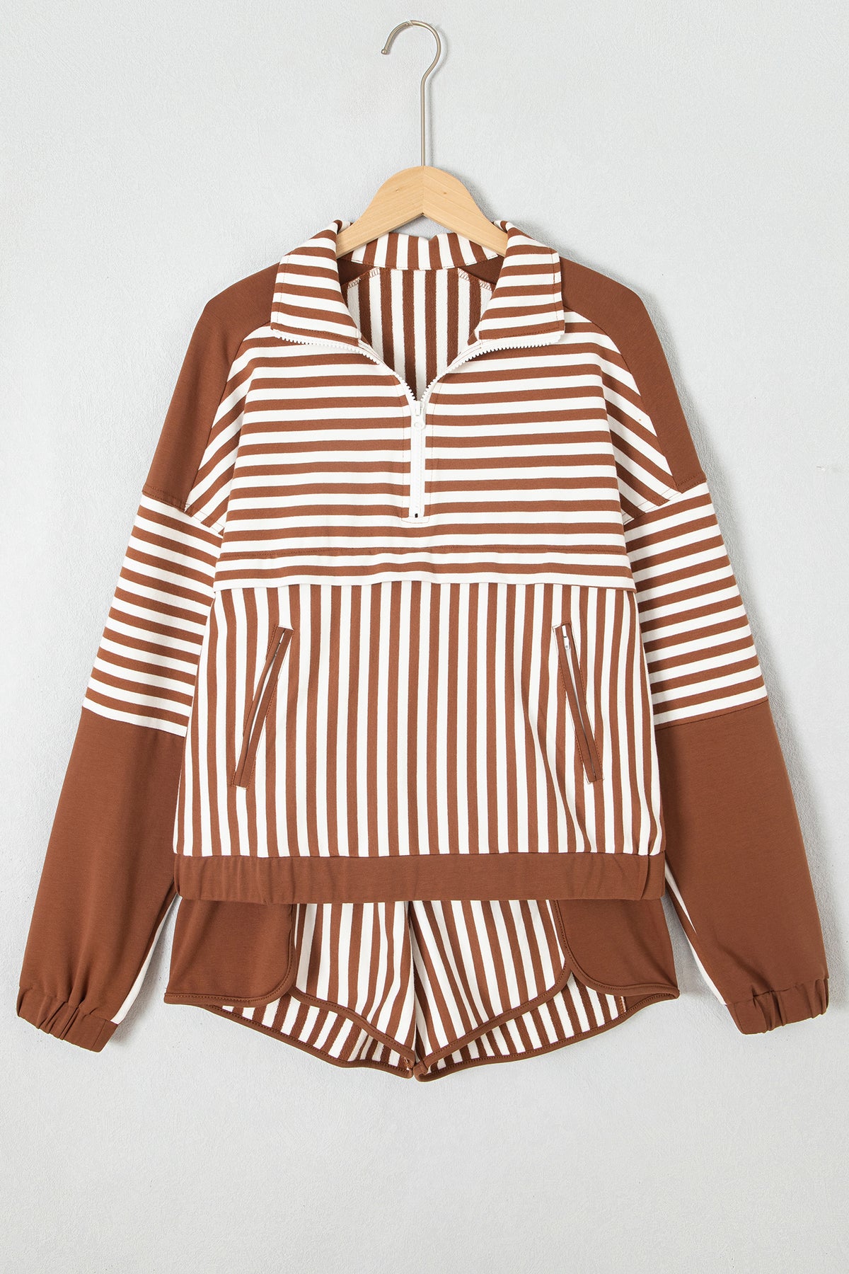 Stripe Quarter Zip Pullover w/Shorts Set