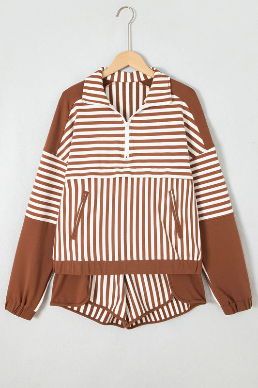 Stripe Quarter Zip Pullover w/Shorts Set