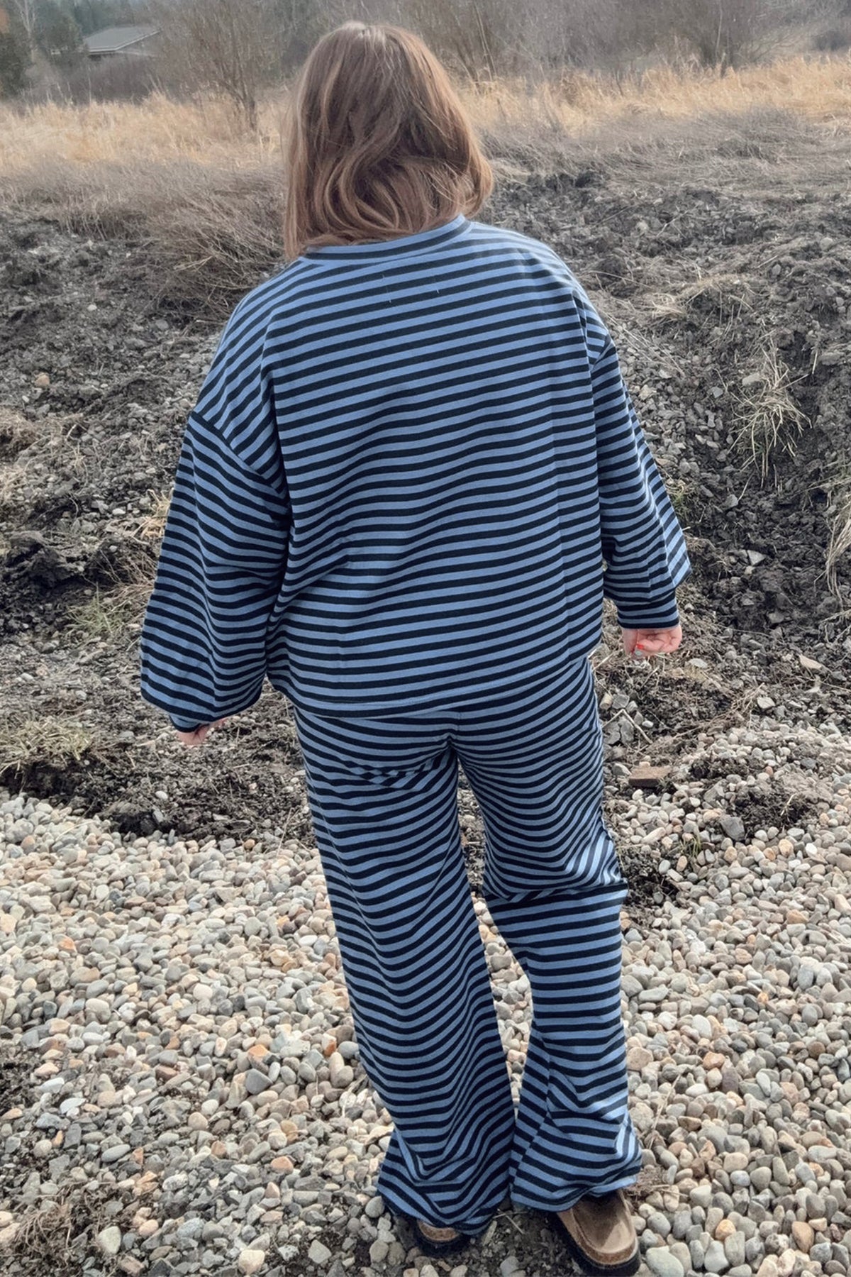 Blue Stripe Long Sleeve Plus Size Lounge Set