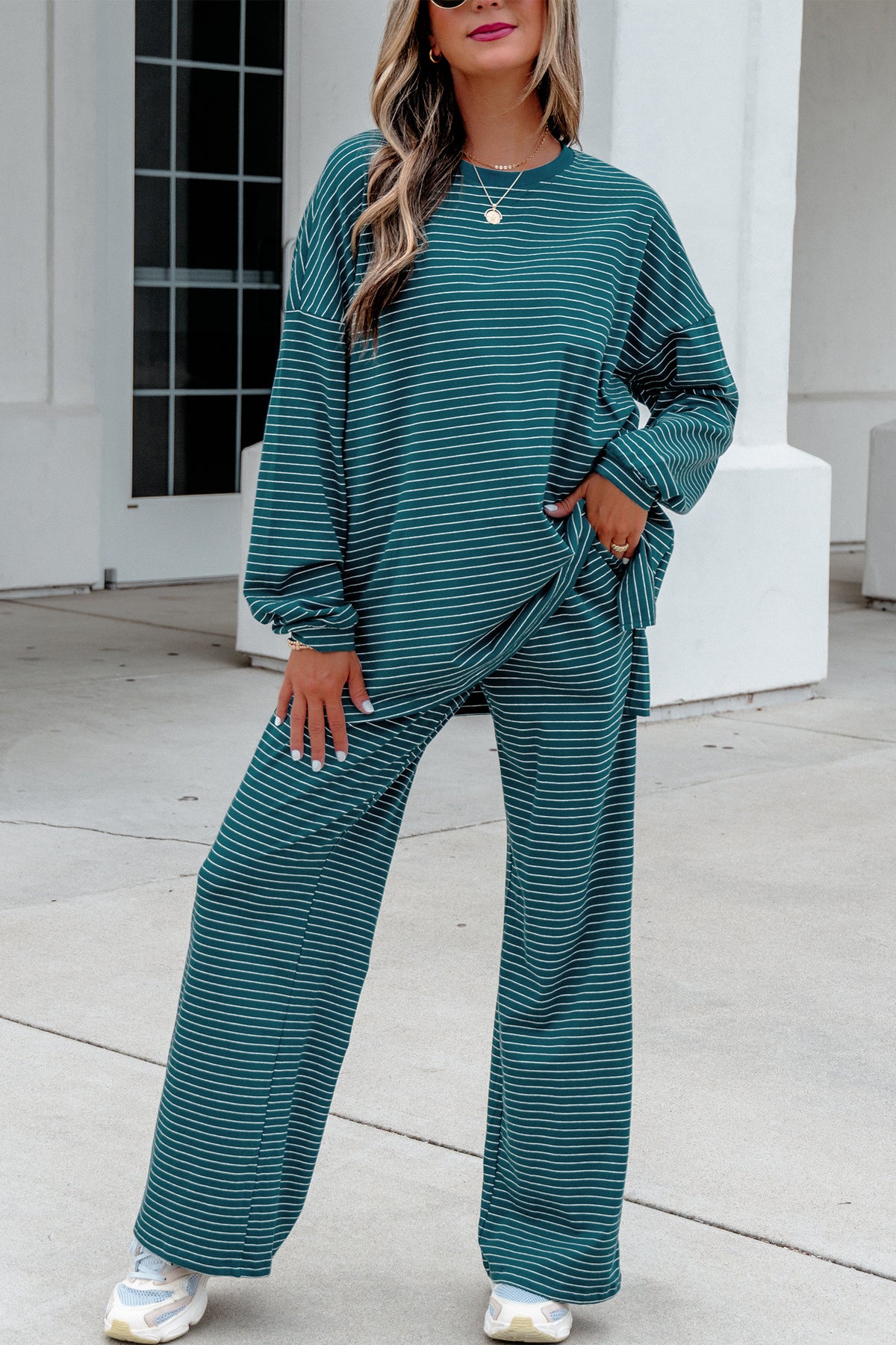 Stripe Long Sleeve Top w/ Pants Set