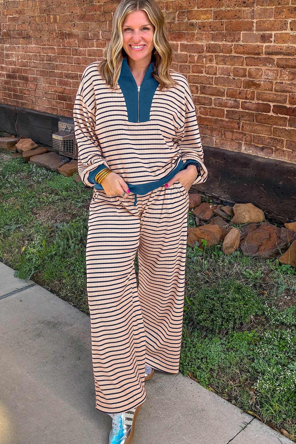 Striped Long Sleeve Plus Size Set
