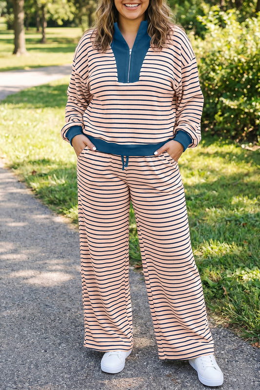 Striped Long Sleeve Plus Size Set