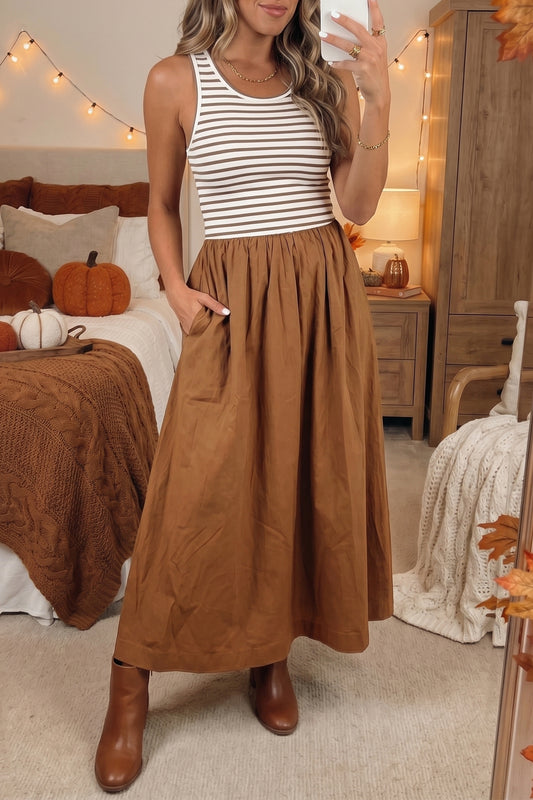 Striped Sleeveless Casual Long Dress