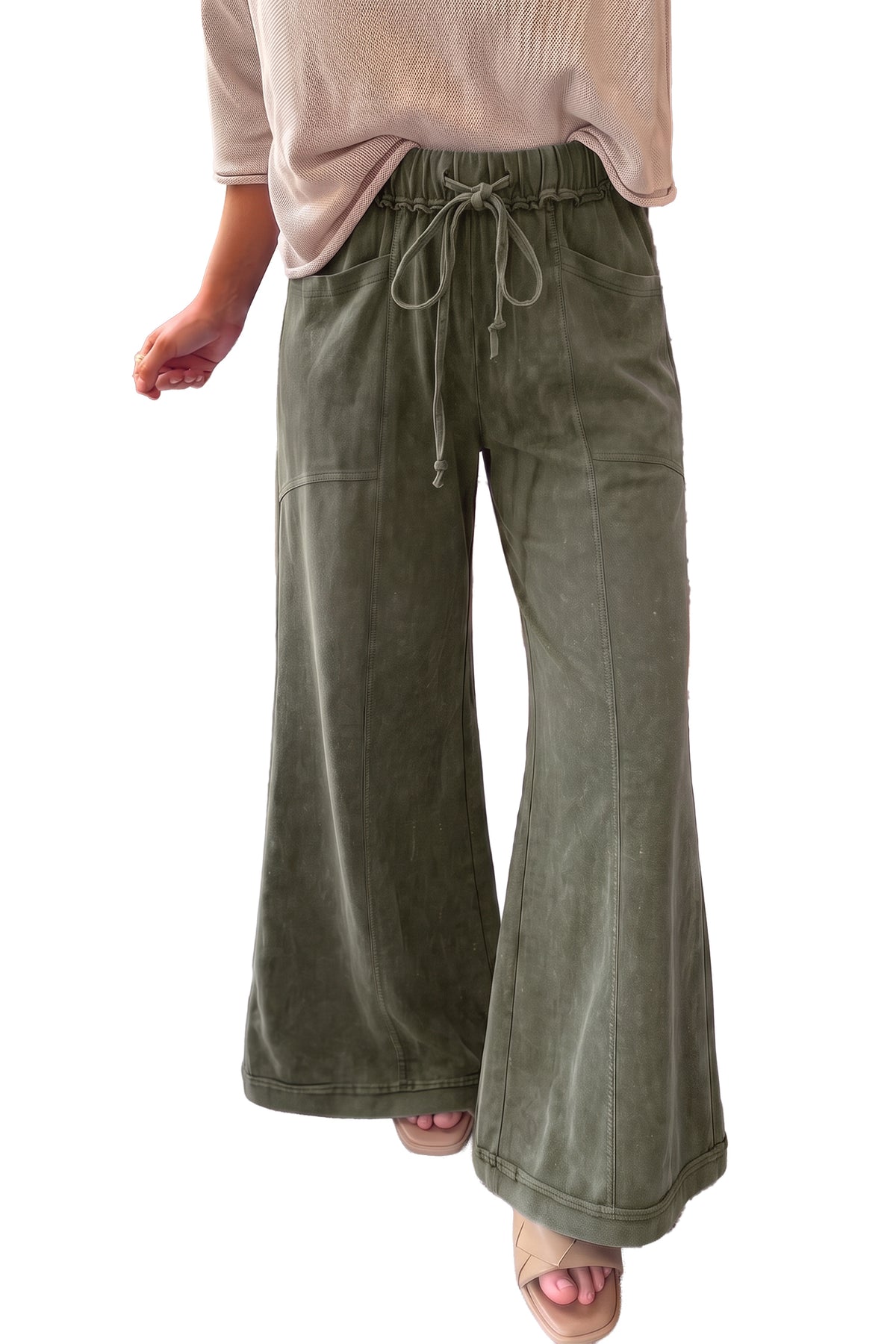 Jungle Green Flare Drawstring Pants