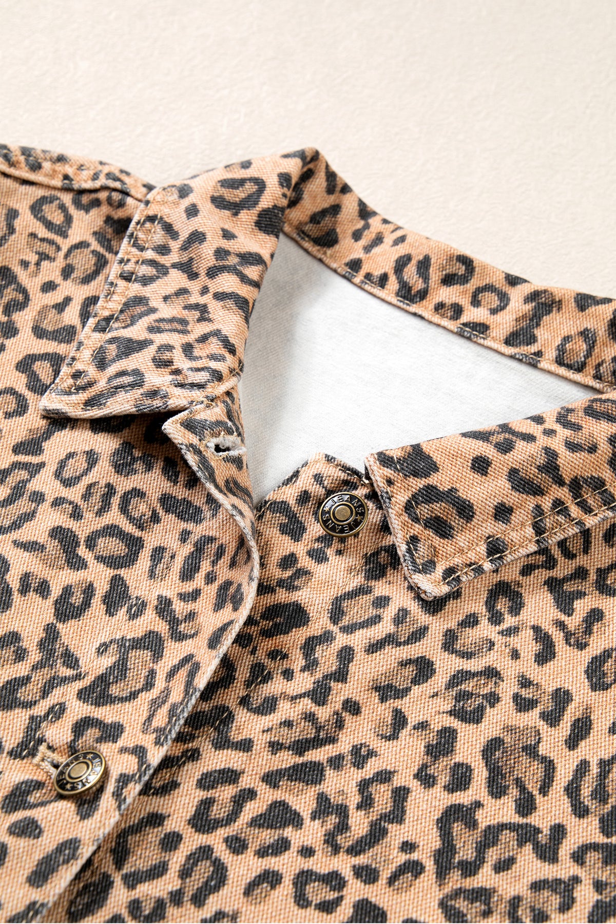 Leopard Print Long Sleeve Denim Jacket