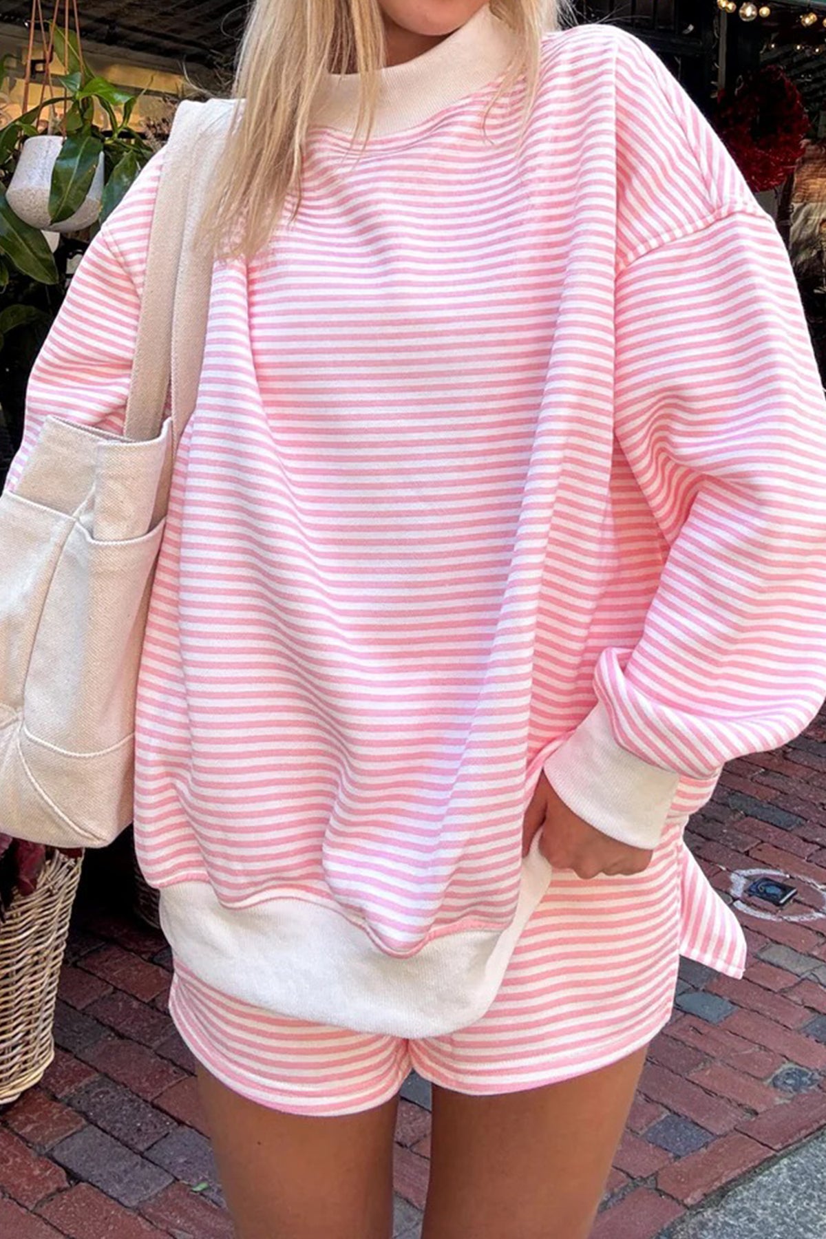 Mock Neck Sweatshirt and Shorts Set