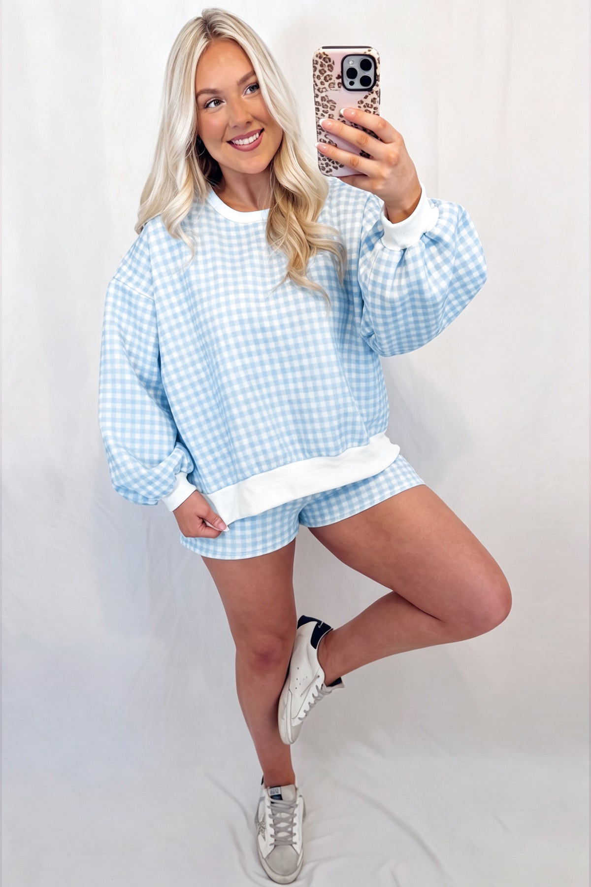 Plaid Baggy Pullover w/Shorts Set