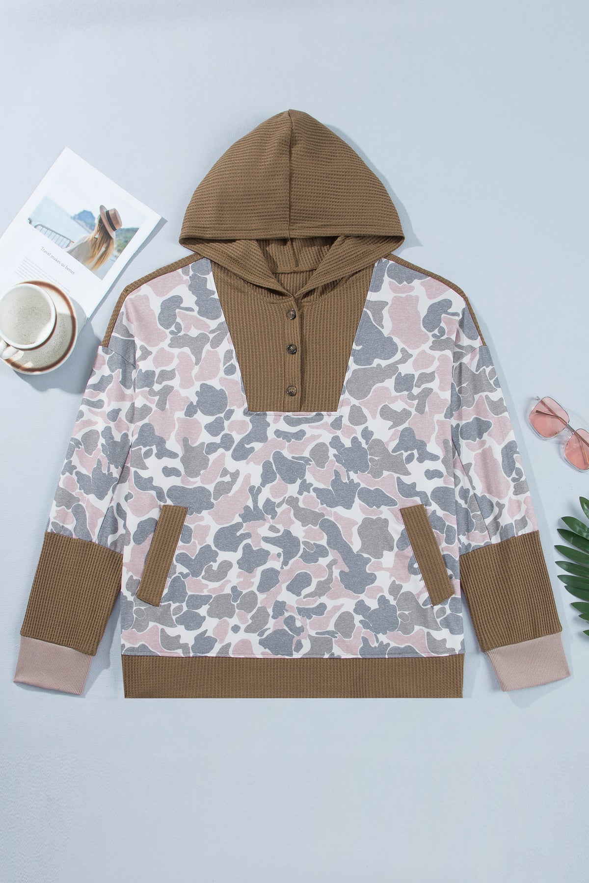 Camouflage Waffle Knit Plus Size Hoodie