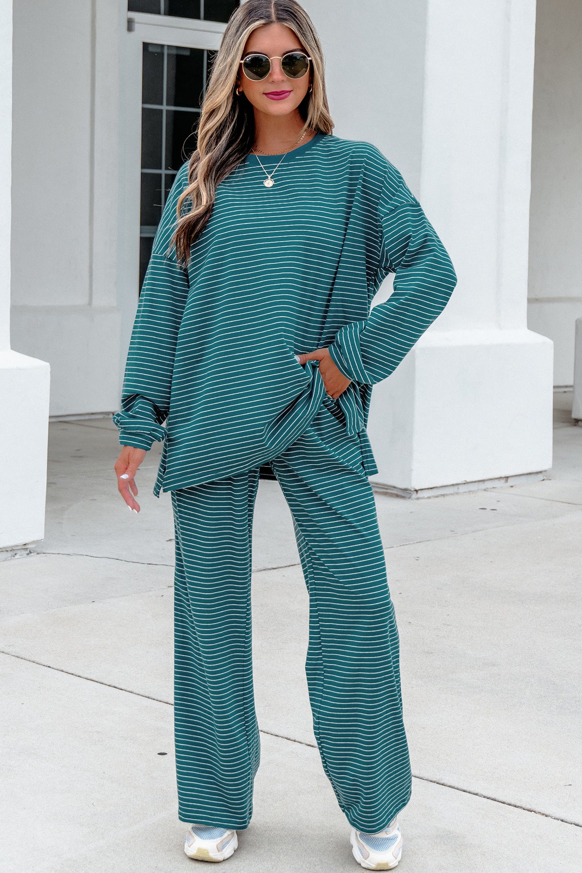 Stripe Long Sleeve Top w/ Pants Set
