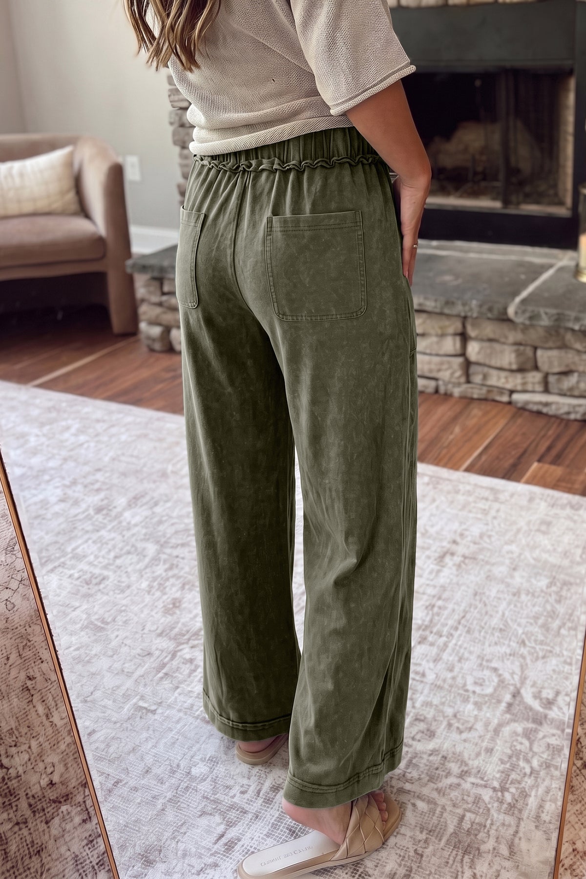 Jungle Green Flare Drawstring Pants