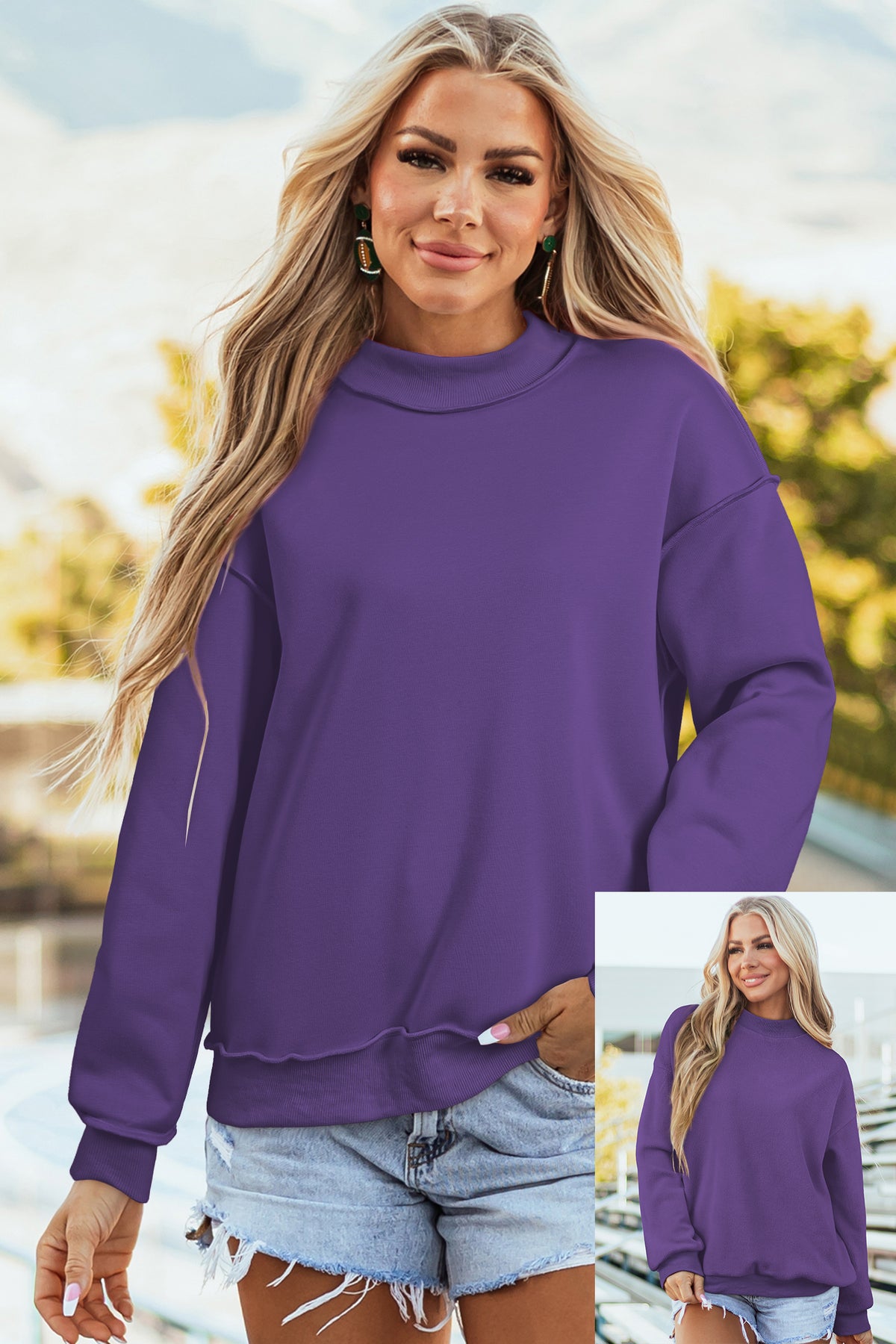 Oversize Reversible Mock Neck Sweatshirt
