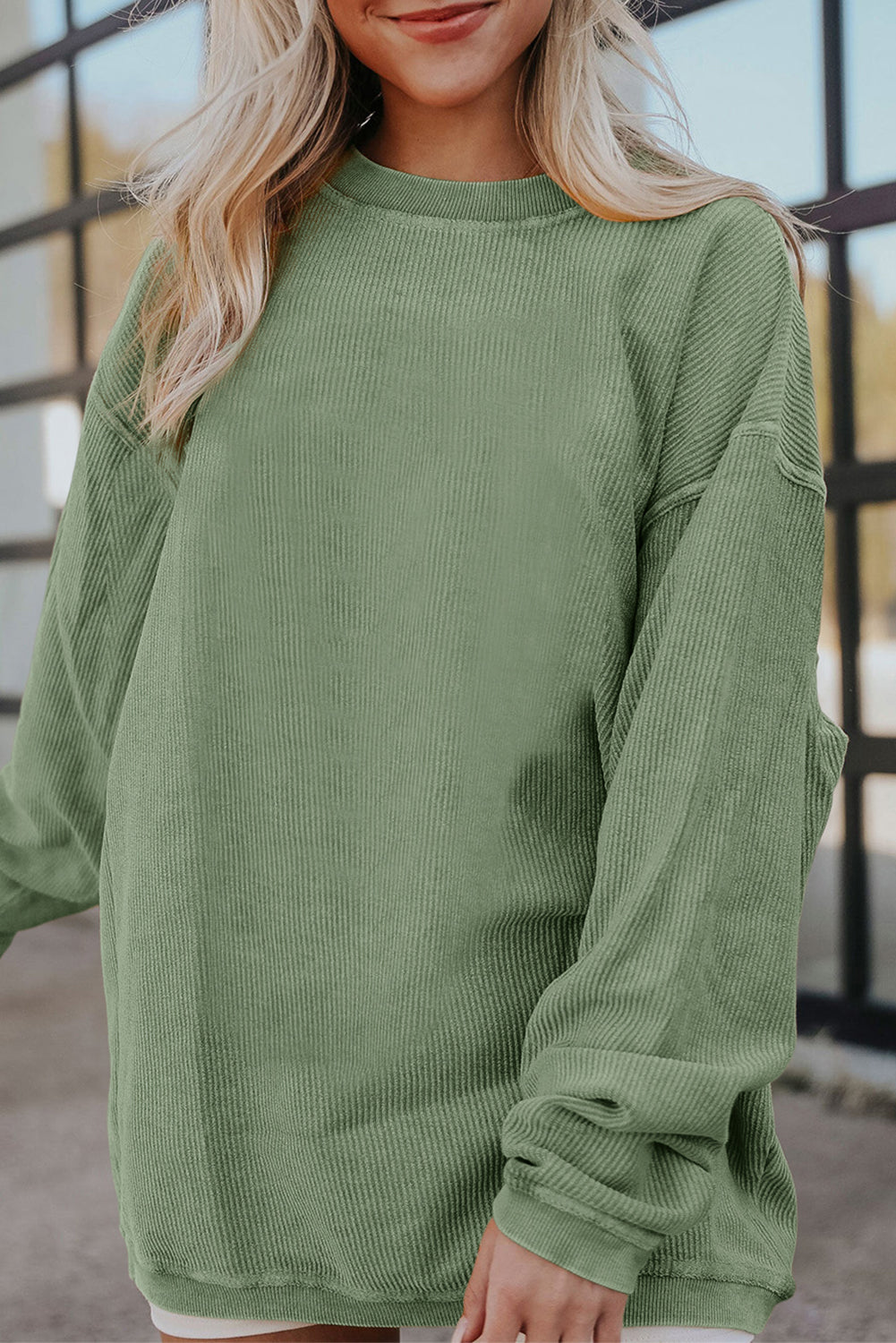 Smoke Gray Corduroy Oversized Sweatshirt