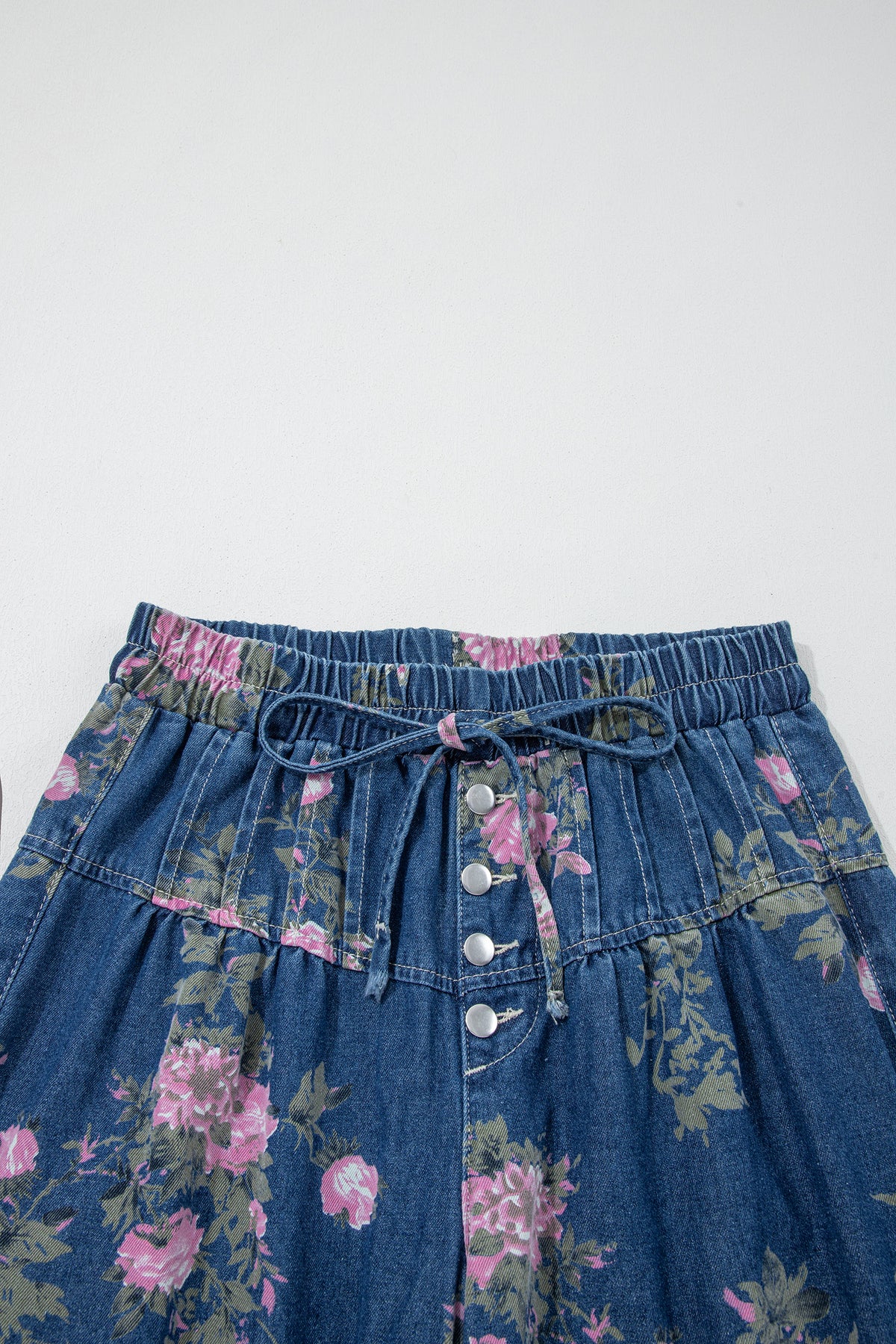 Floral Print Pintuck Wide Leg Pants