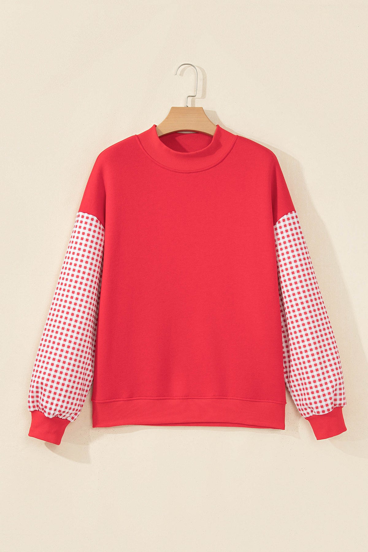 Plaid Sleeve Loose Tunic Sweatshirt