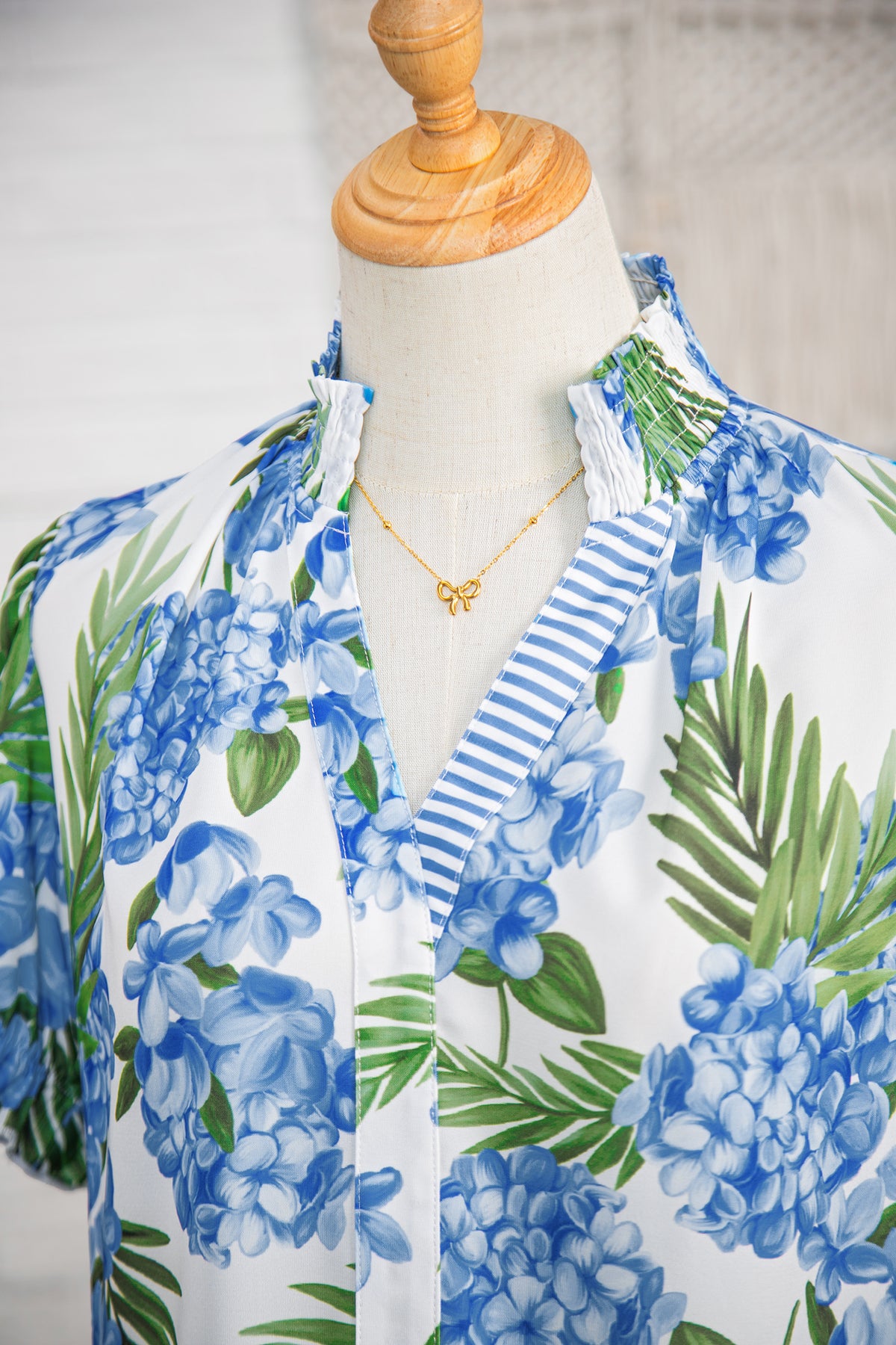 Floral Print Striped Short Sleeve Blouse