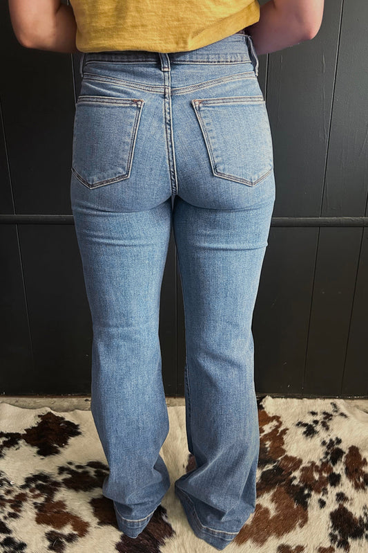 Button High Waist Bootcut Jeans