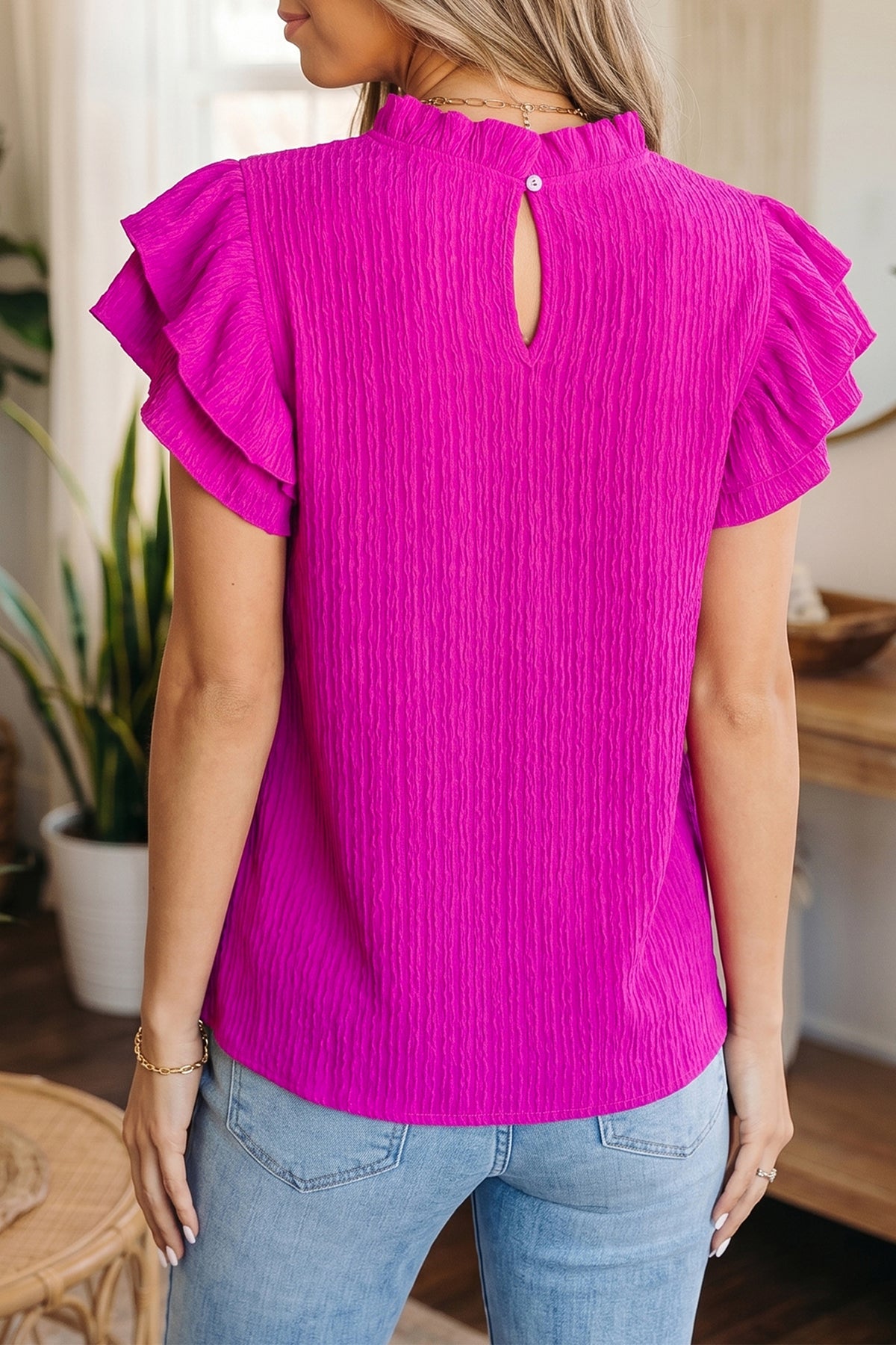 Rose Red Short Sleeve Blouse