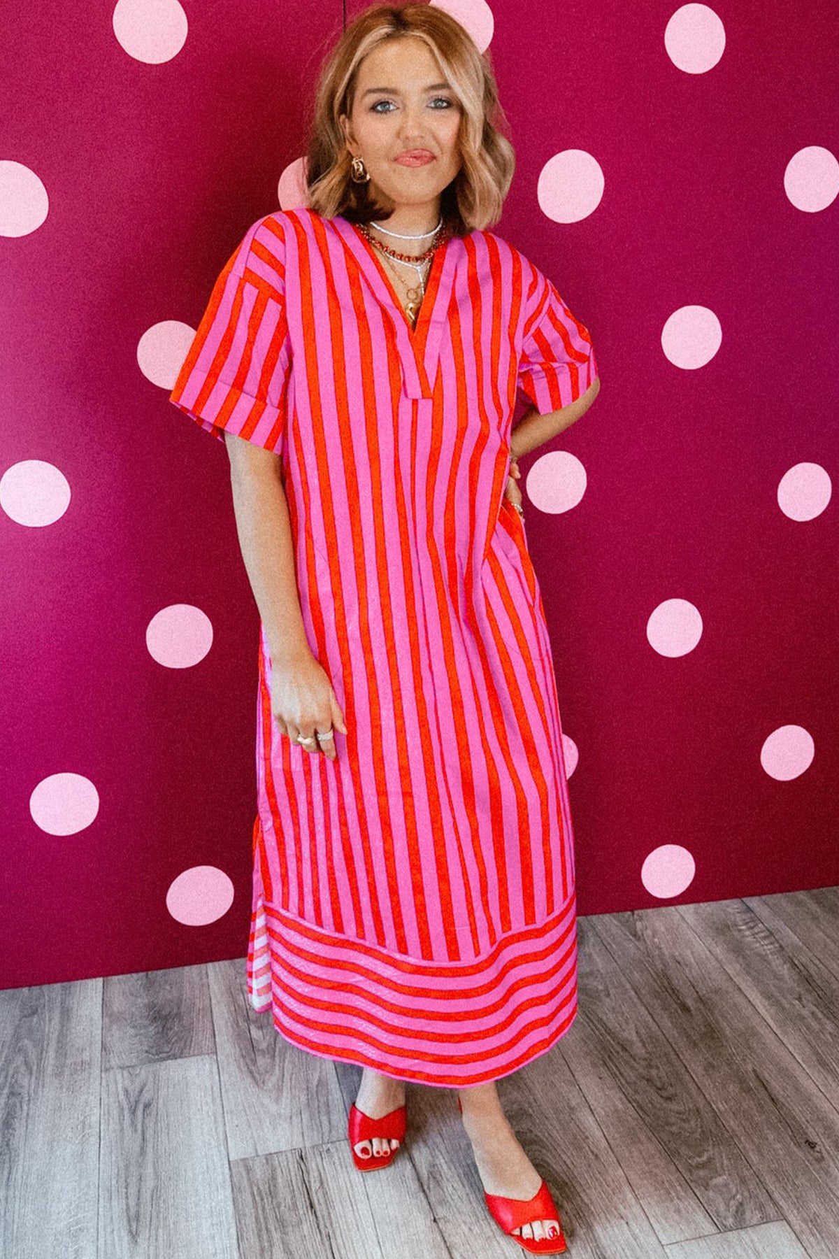 Red Stripe Midi Dress